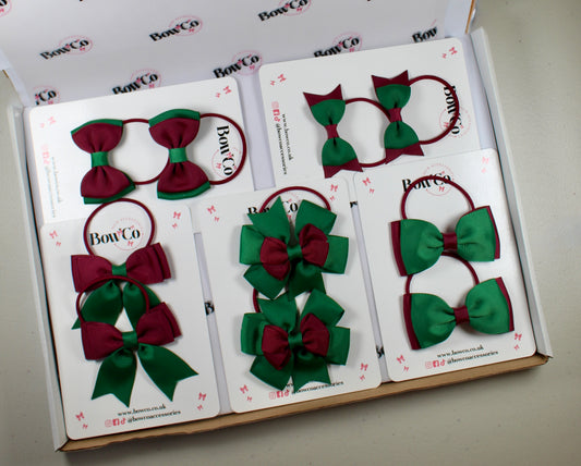 School Bow Bundle Saver - 10 Pack - Burgundy and Green - Elastic