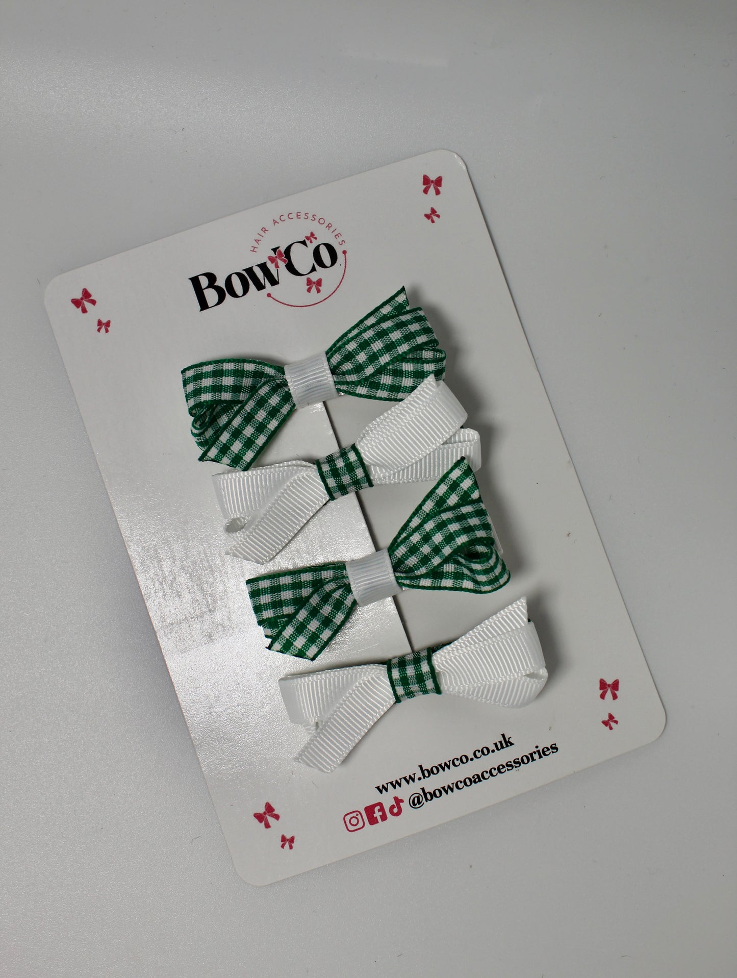 School Green Gingham Ballerina Bow Set of 4 - Clip