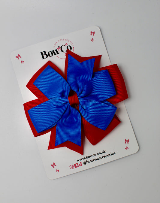 School Bow Royal Blue and Red - Pinwheel Bow - Clip