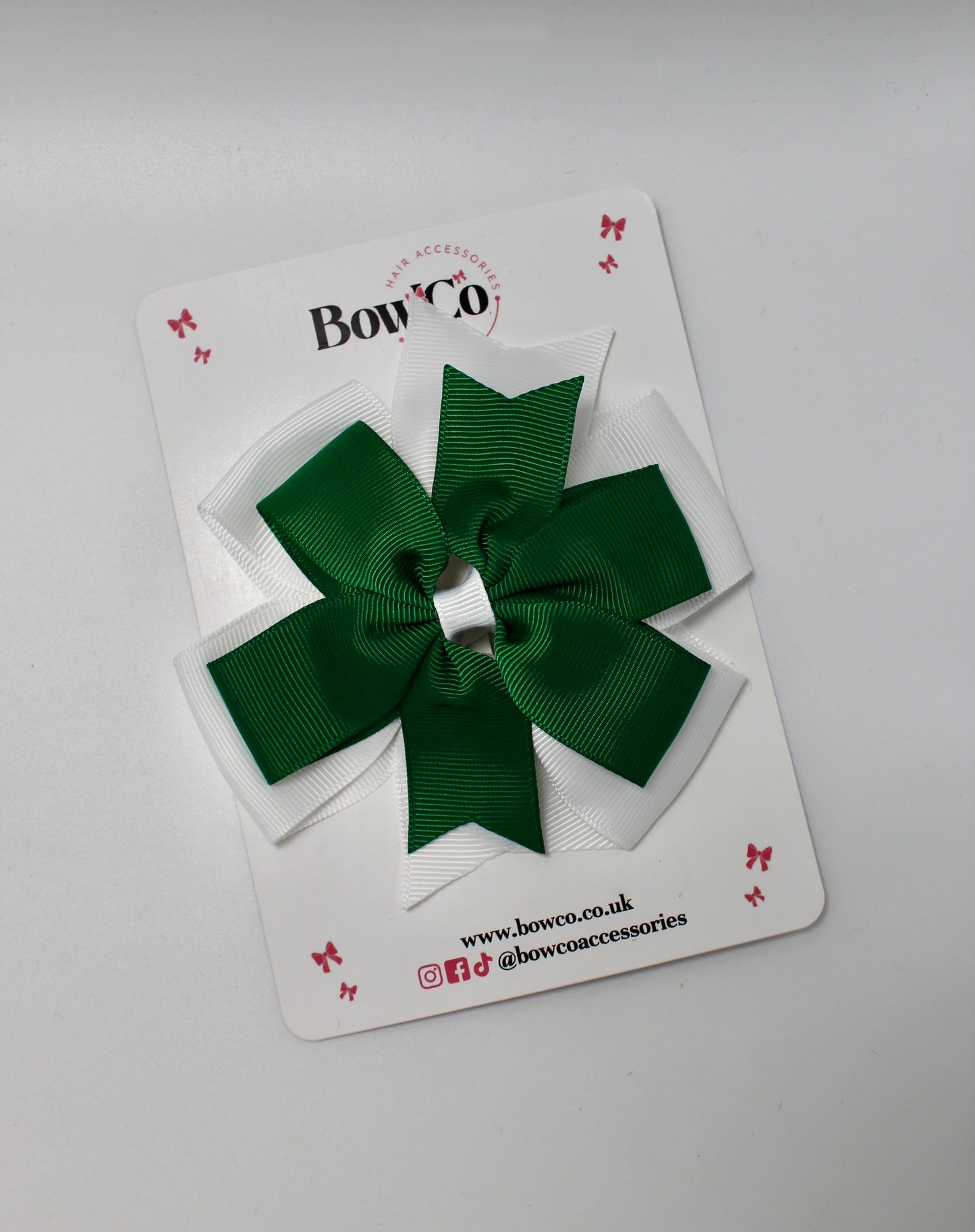 School Bows Forest Green and White - Pinwheel - Clip