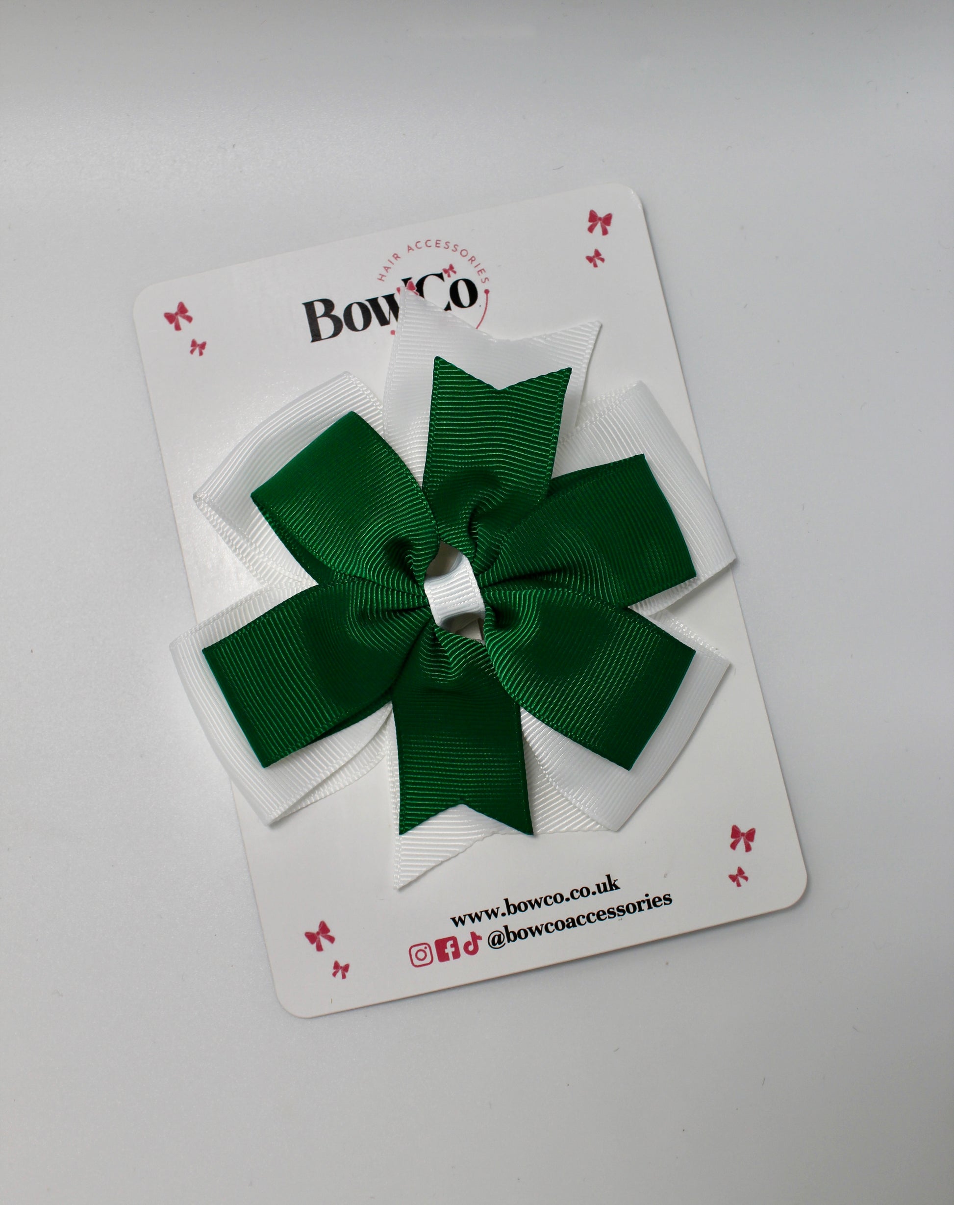 School Bows Forest Green and White - Pinwheel - Clip