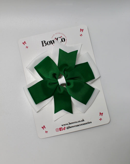School Bows Forest Green and White - Pinwheel - Clip