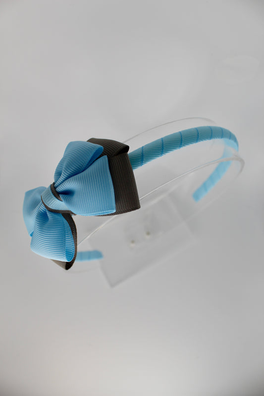 Bow Hair Band - Blue Topaz and Metal Grey