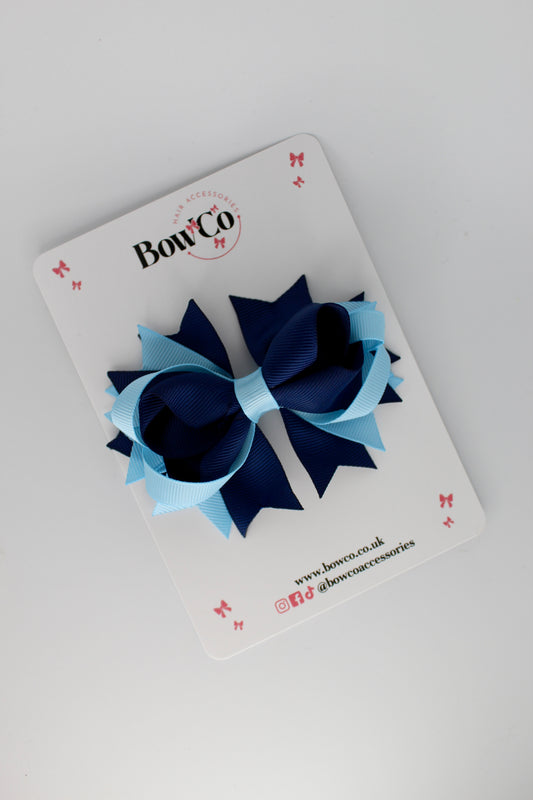Navy Blue and Blue Topaz Loopy Stacked Bow