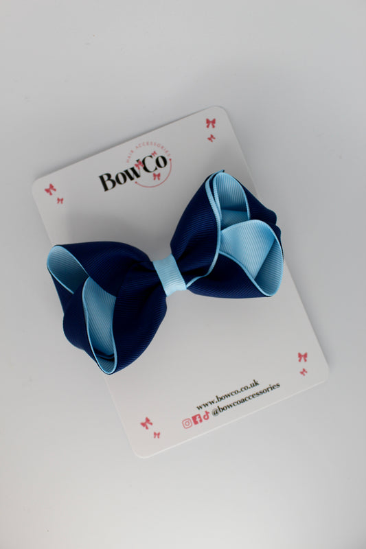 4 Inch Loop Bow - Clip - Navy Blue and Blue Topaz