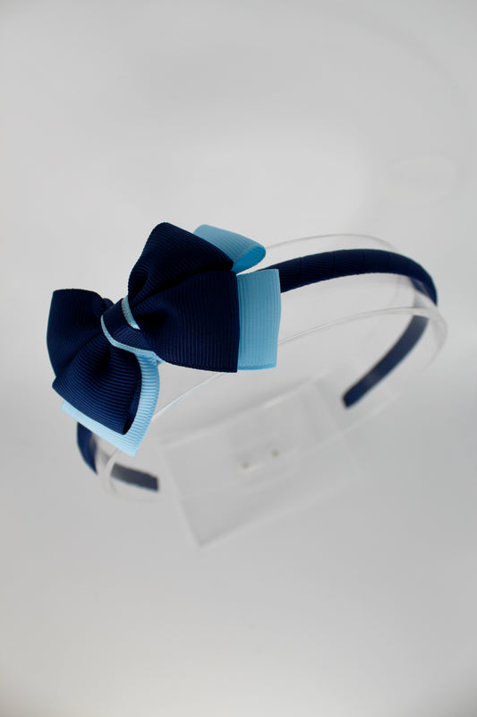 Bow Hair Band - Navy Blue and Blue Topaz