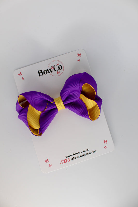4 Inch Loop Bow - Clip - Purple and Yellow Gold