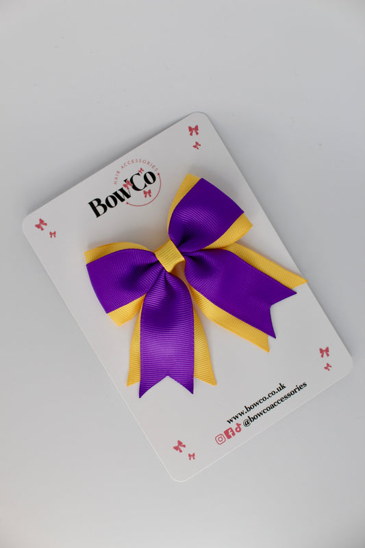 3 Inch Tail Bow Clip - Purple and Yellow Gold