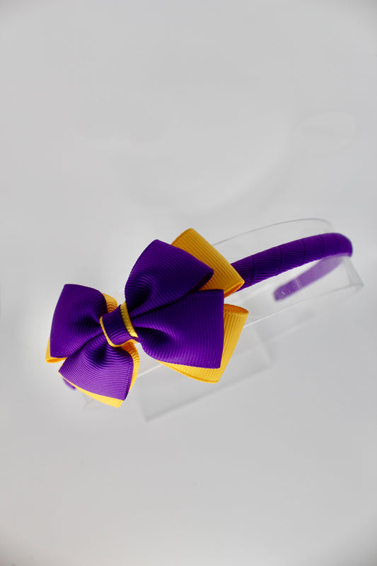 Bow Hair Band - Purple and Yellow Gold