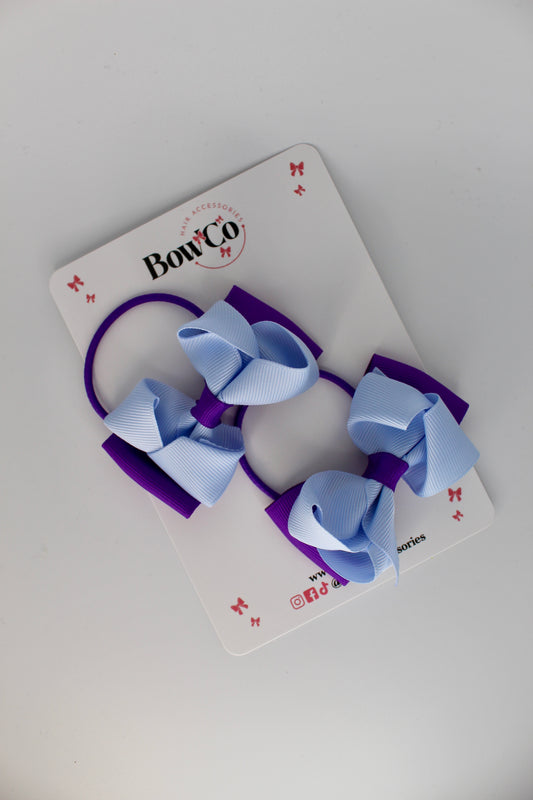 3 Inch Ruffle Bow Set - Elastic - Purple and Bluebell