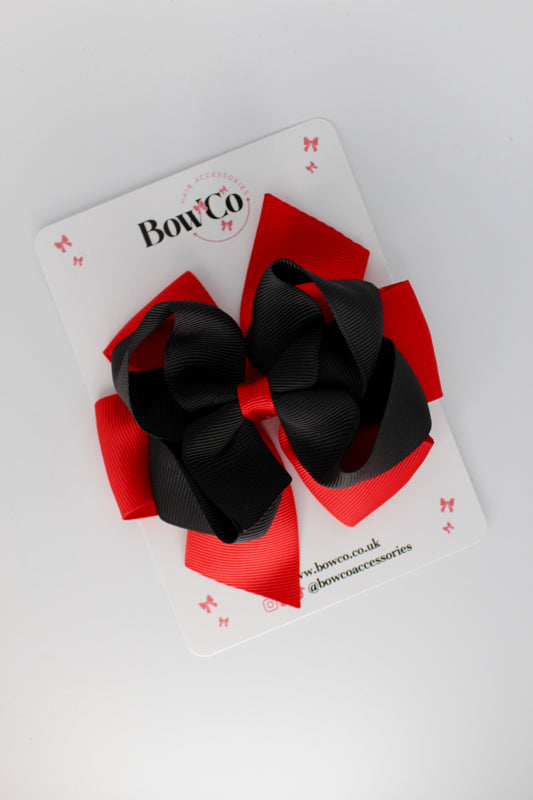 4.5 Inch Double Bow - Clip - Red and Black