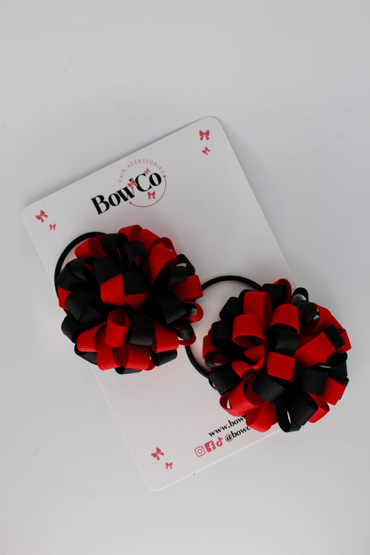 2.5 Inches Pom Pom Elastic Bobble - 2 Pack - Red and Black