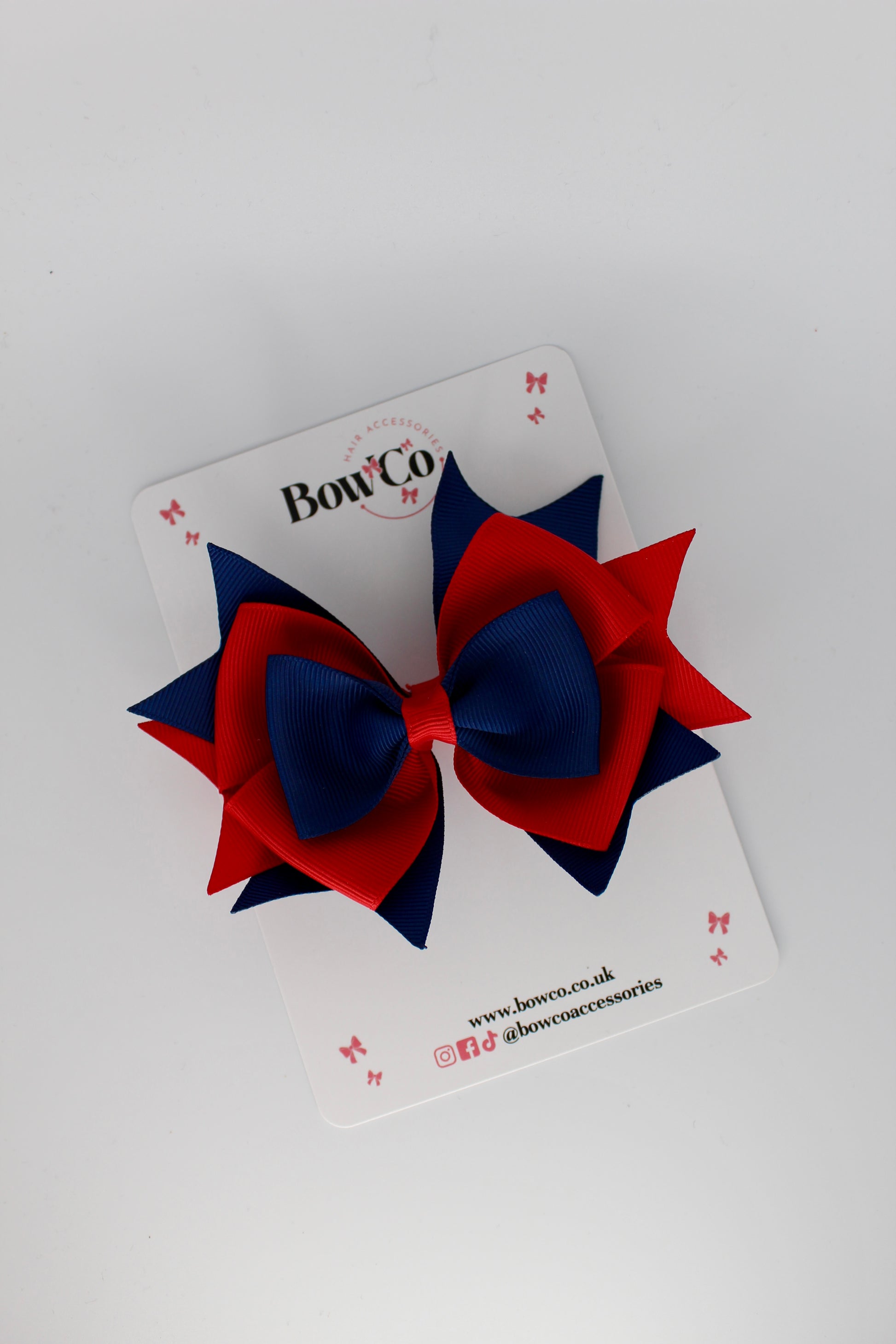 3.5 Inches Layer Bow - Clip - Red and Navy Blue