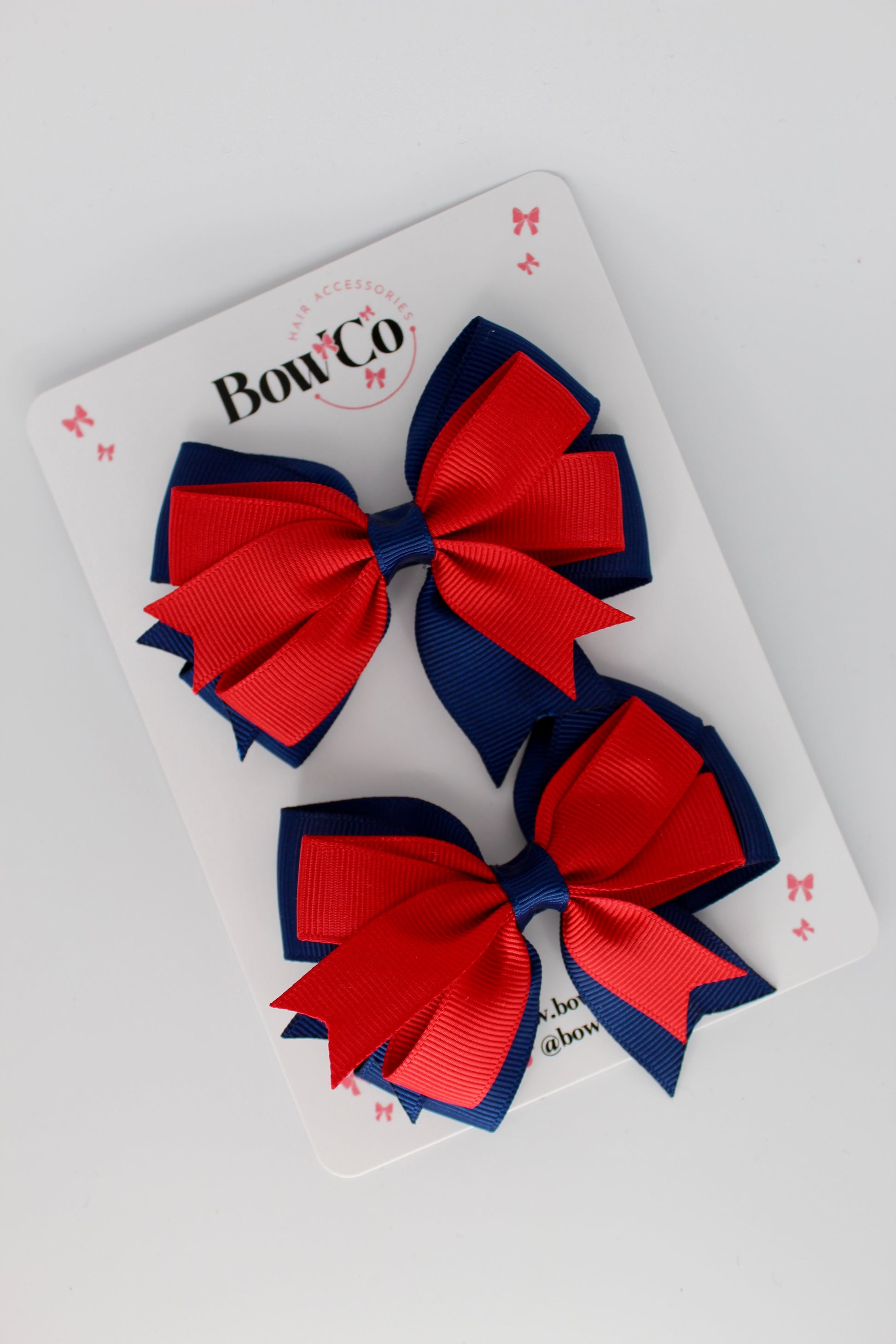 Red and Navy Blue - Double Tail Bow Set - Clip