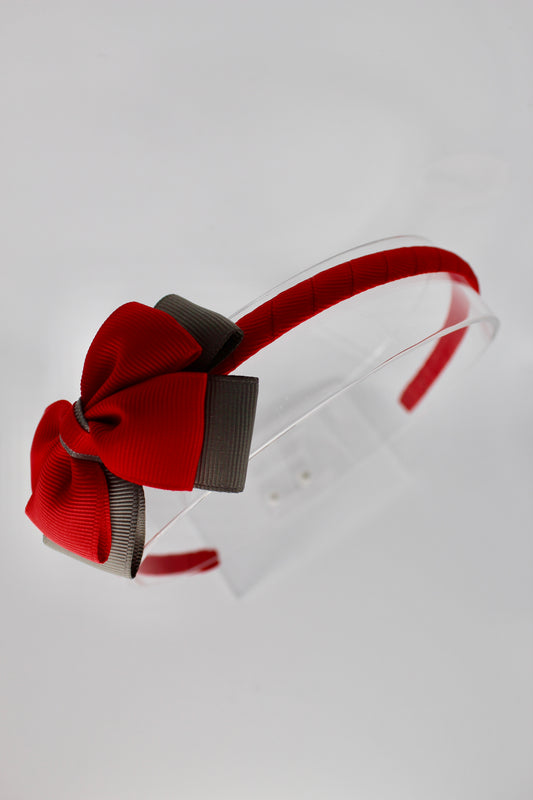 Bow Hair Band - Red and Metal Grey