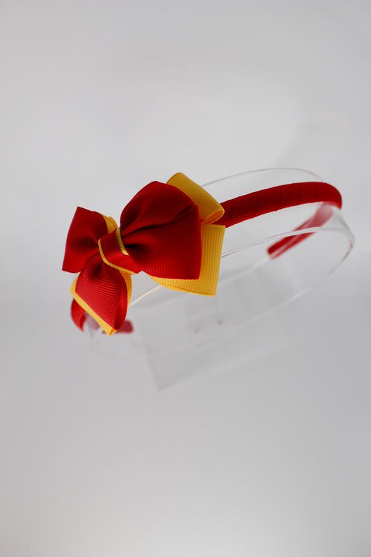 Bow Hair Band - Red and Yellow Gold
