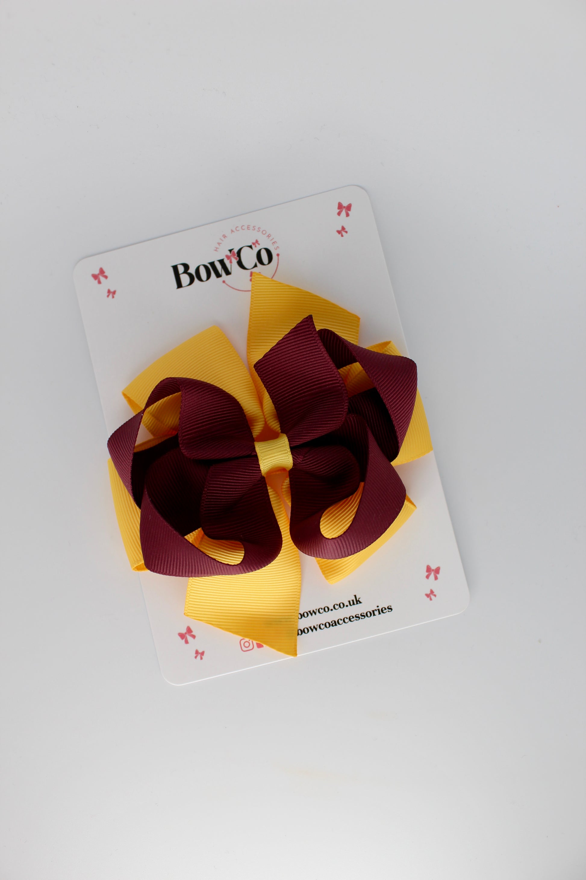 4.5 Inch Double Bow - Clip - Burgundy and Yellow Gold