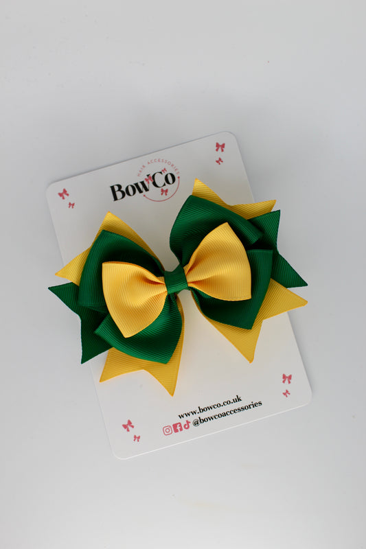 Layer Bow - Clip - Forest Green and Yellow Gold