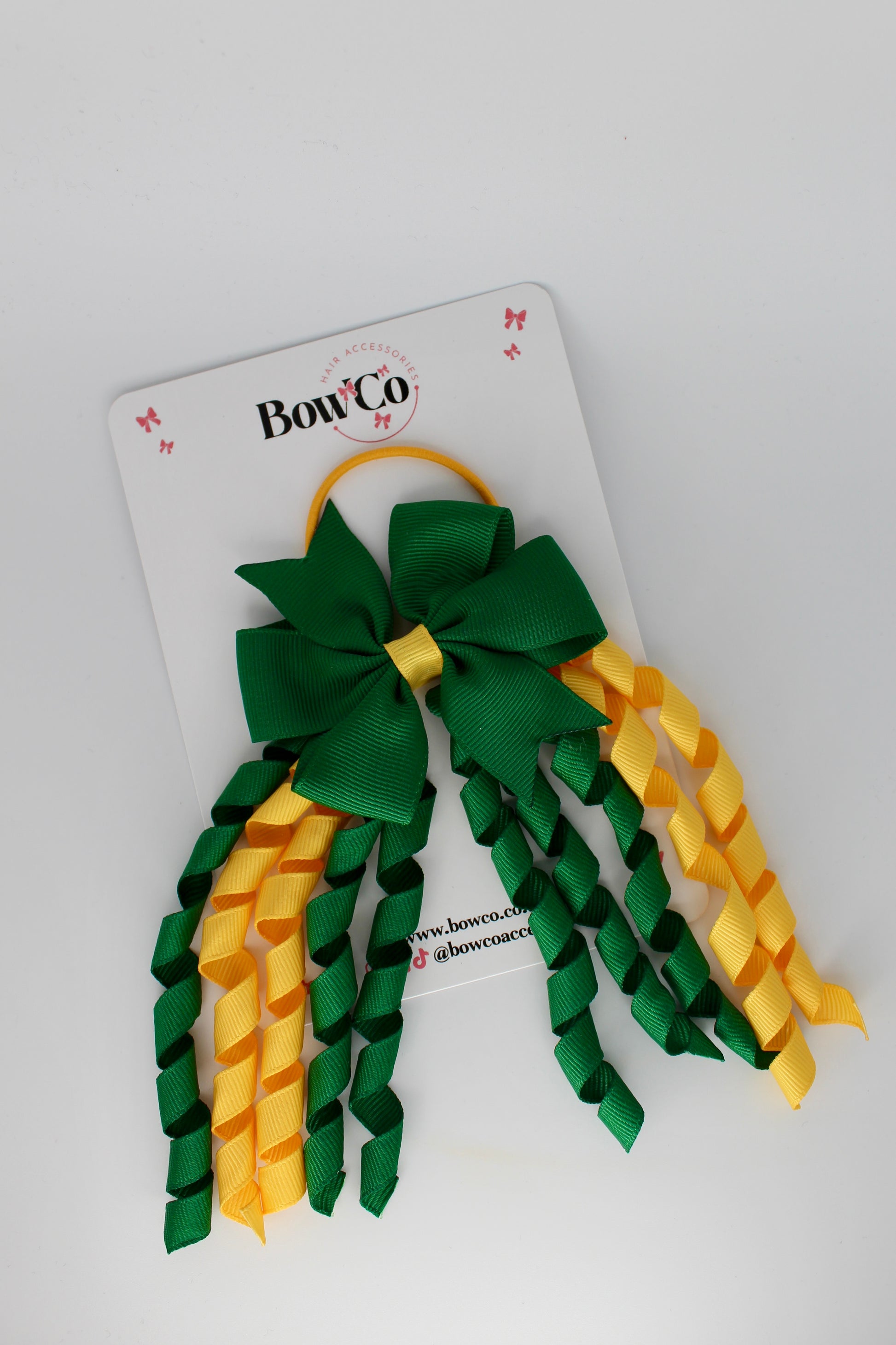 Pinwheel Corker Bow - Elastic - Forest Green and Yellow Gold