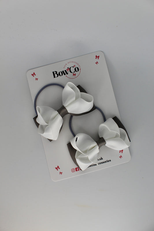 Metal Grey and White - Ruffle Bow Set - Elastic