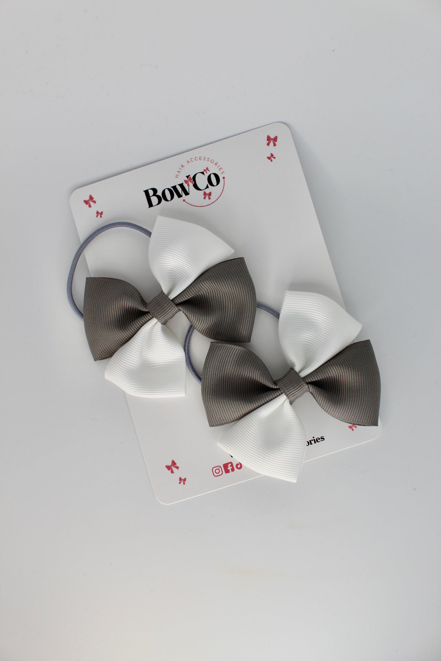 Metal Grey and White - Twist Bow Set - Elastic