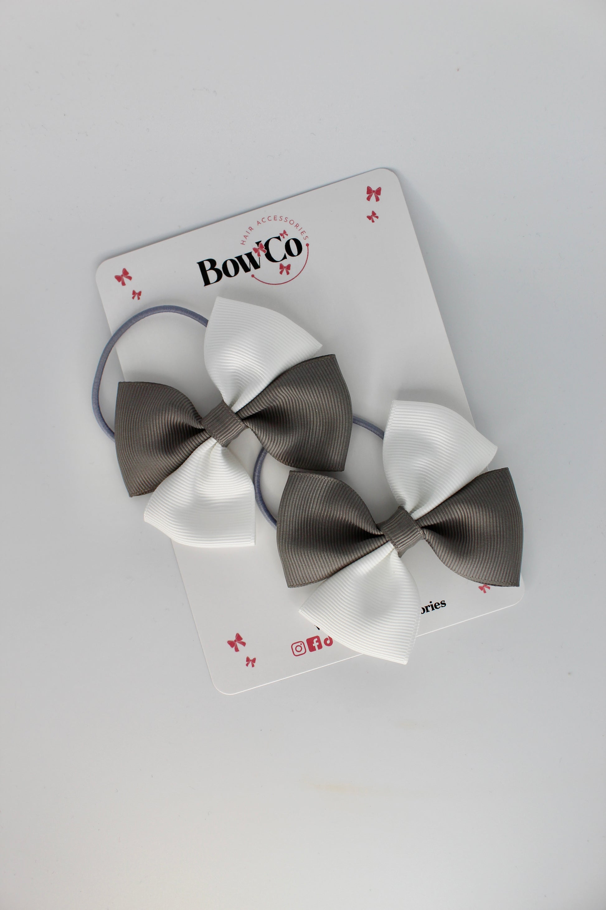 Metal Grey and White - Twist Bow Set - Elastic