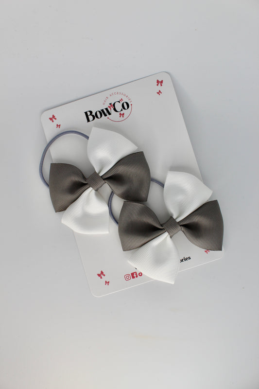 Metal Grey and White - Twist Bow Set - Elastic