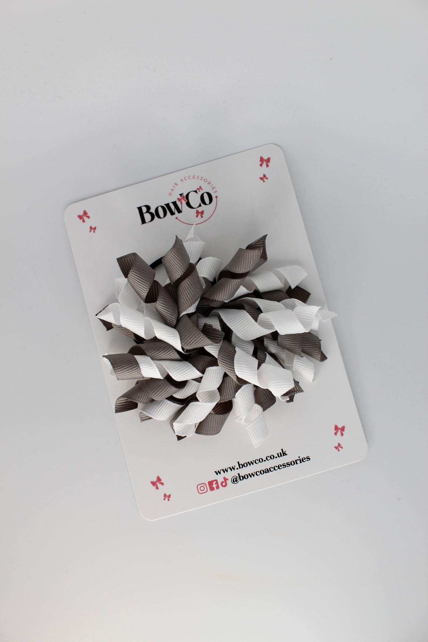 3.5 Inch Corker Bow Elastic Bobble - Metal Grey and White