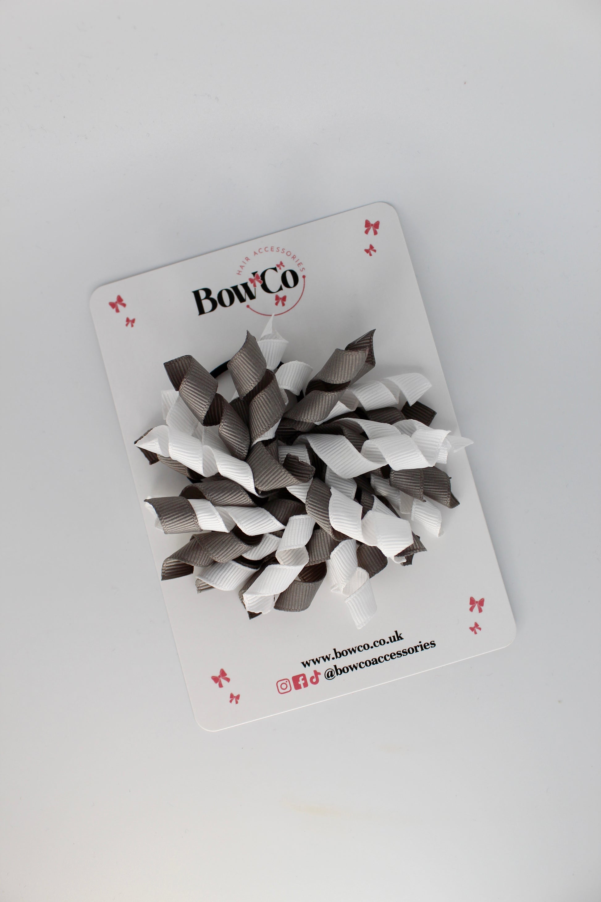 3.5 Inch Corker Bow Elastic Bobble - Metal Grey and White