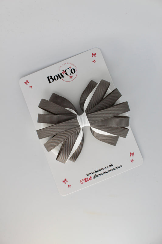 4 Inch Spiral Bow - 4 Inches - Clip - Metal Grey and White