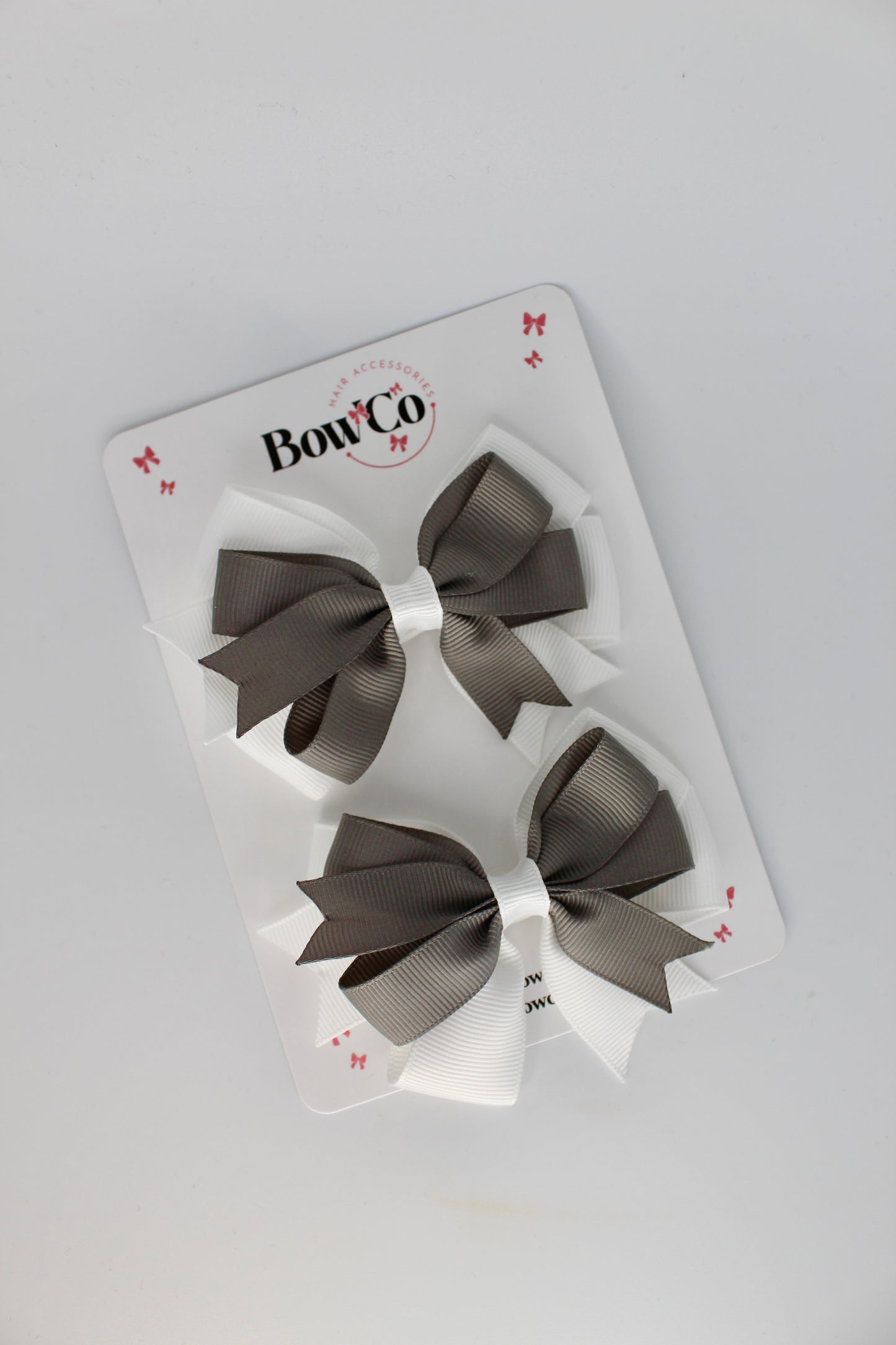 Metal Grey and White - Double Tail Bow Set - Clip