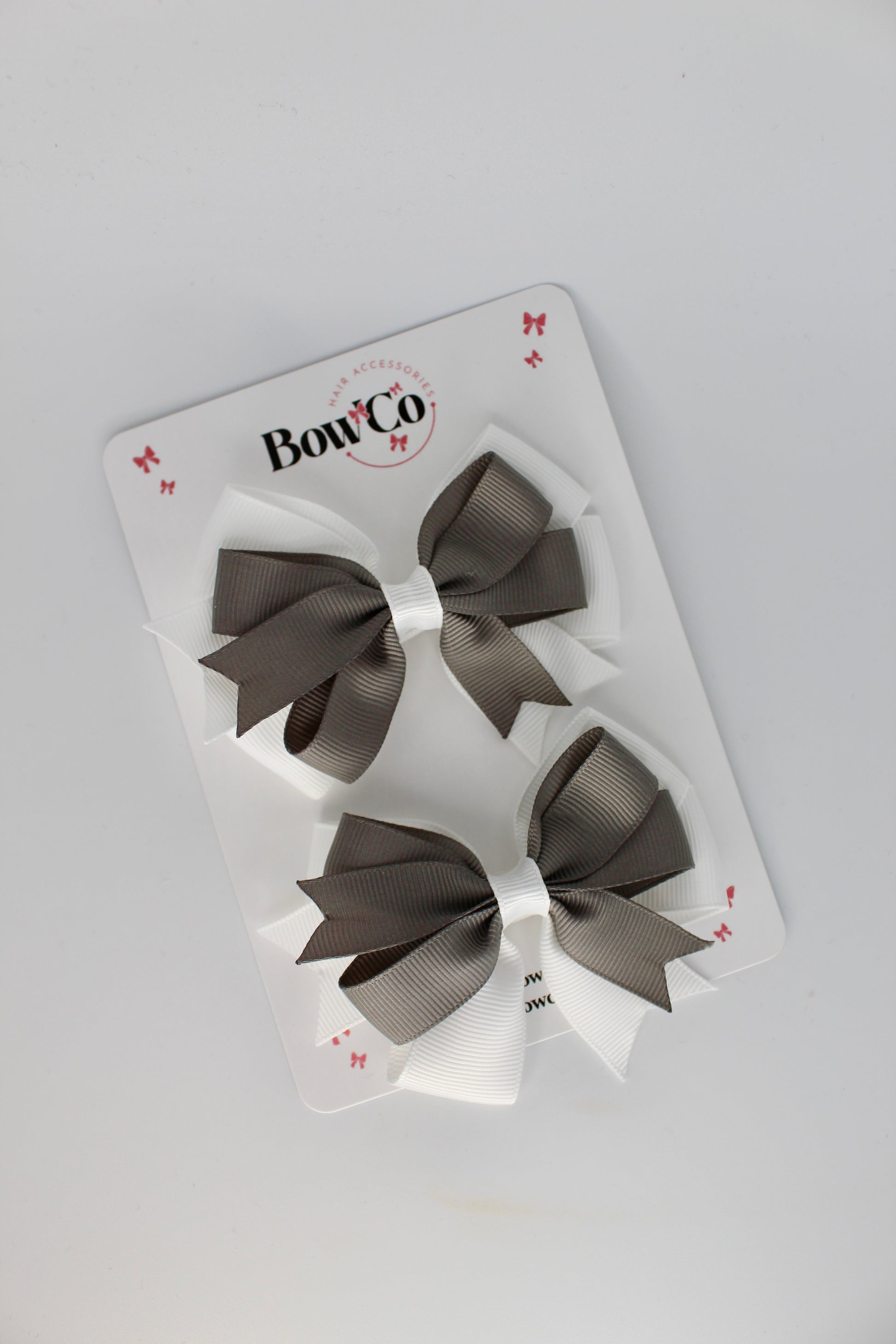 Metal Grey and White - Double Tail Bow Set - Clip