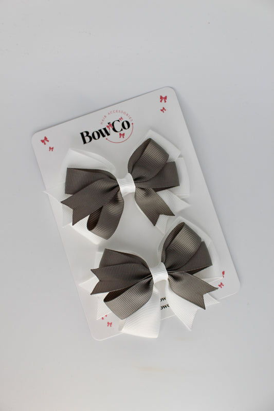 Metal Grey and White - Double Tail Bow Set - Clip