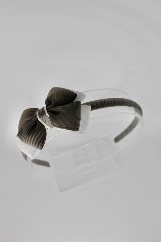 Bow Hair Band - Metal Grey and White