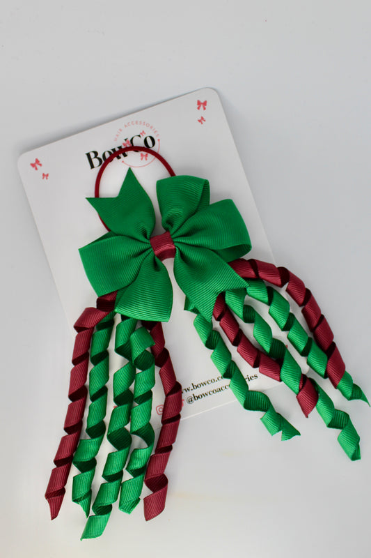 3 Inch Pinwheel Corker Bow - Elastic Bobble - Forest Green and Burgundy
