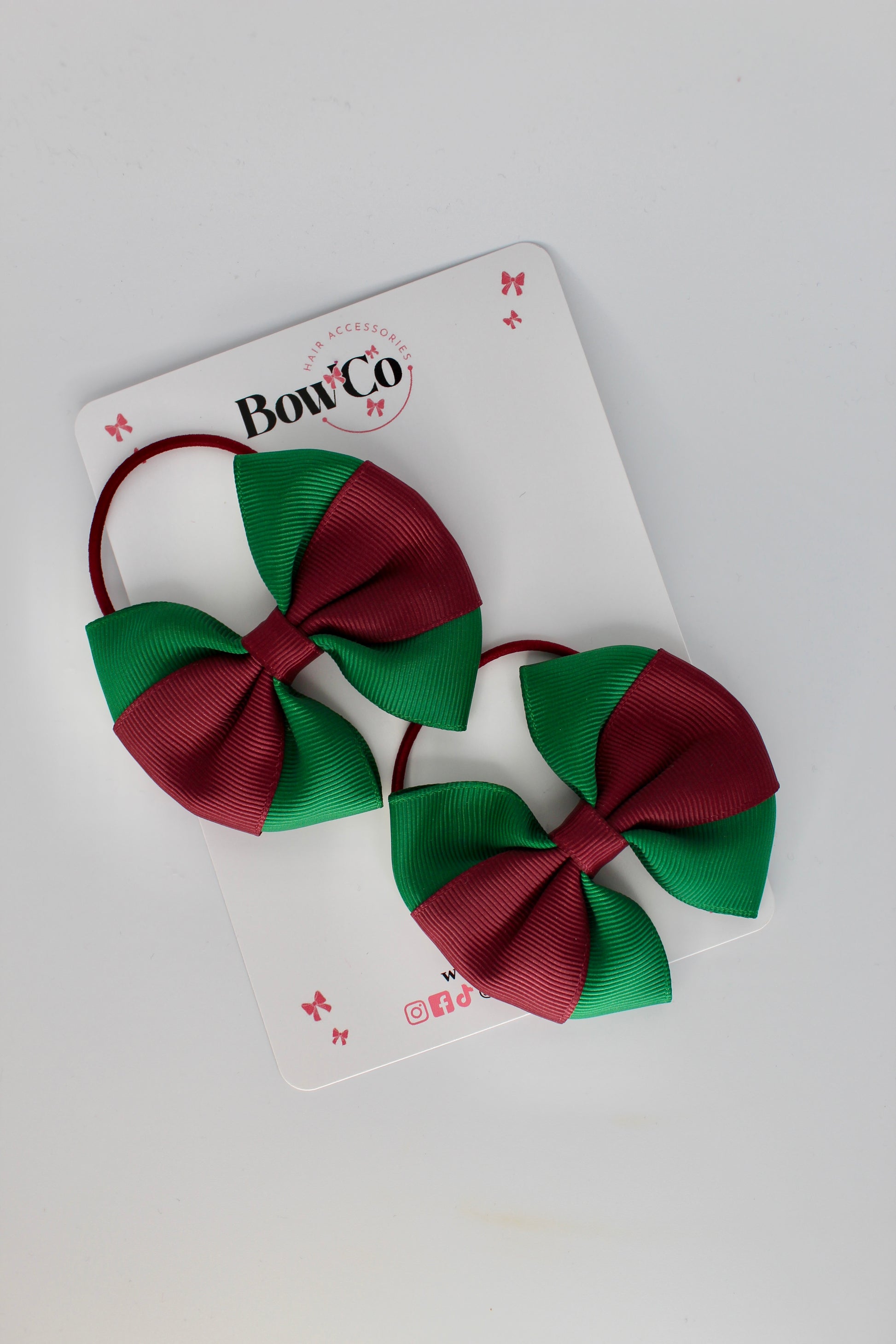 Forest Green and Burgundy - Round Tuxedo Bow Set - Elastic