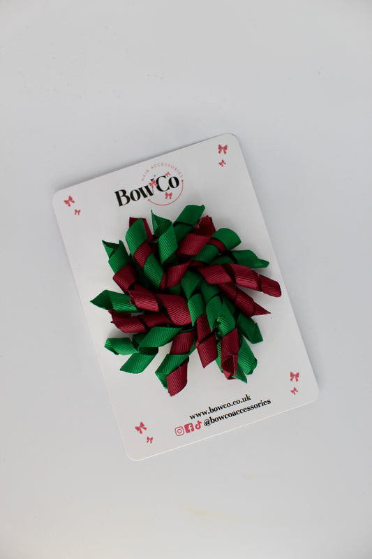 School Bow Green and Burgundy - Corker Bow - Clip