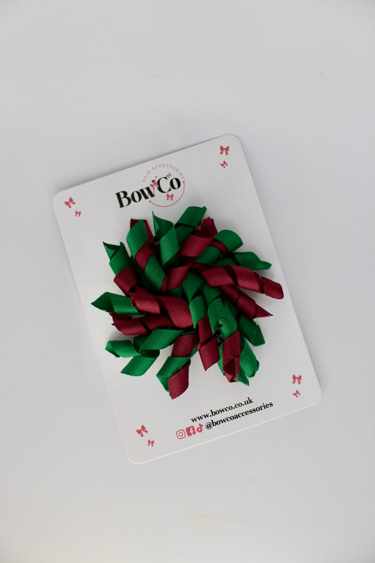 3.5 Inch Corker Bow Elastic Bobble - Forest Green and Burgundy