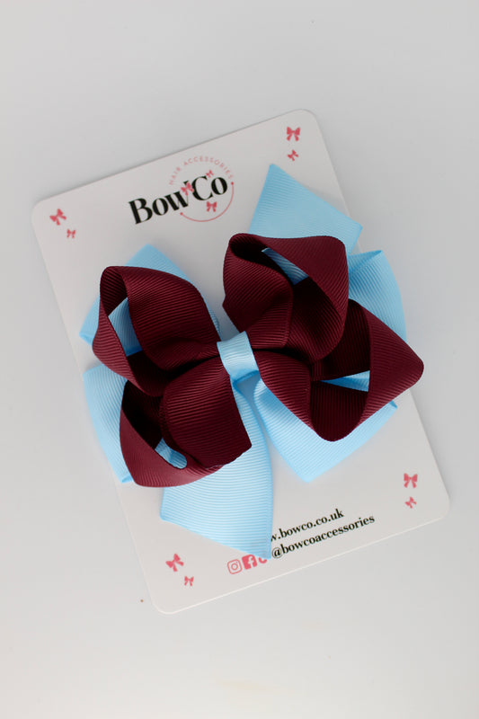 4.5 Inch Double Bow - Clip - Burgundy and Blue Topaz
