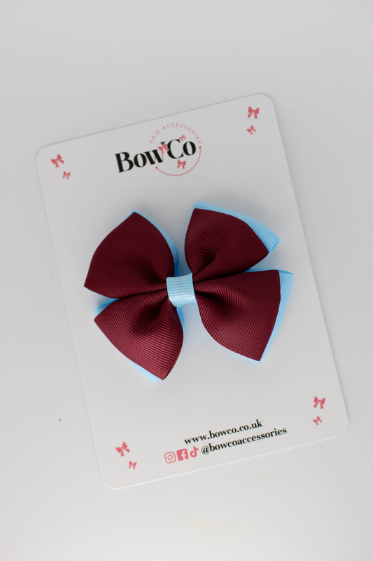 Double Layer Bow - Clip - Burgundy and Blue Topaz