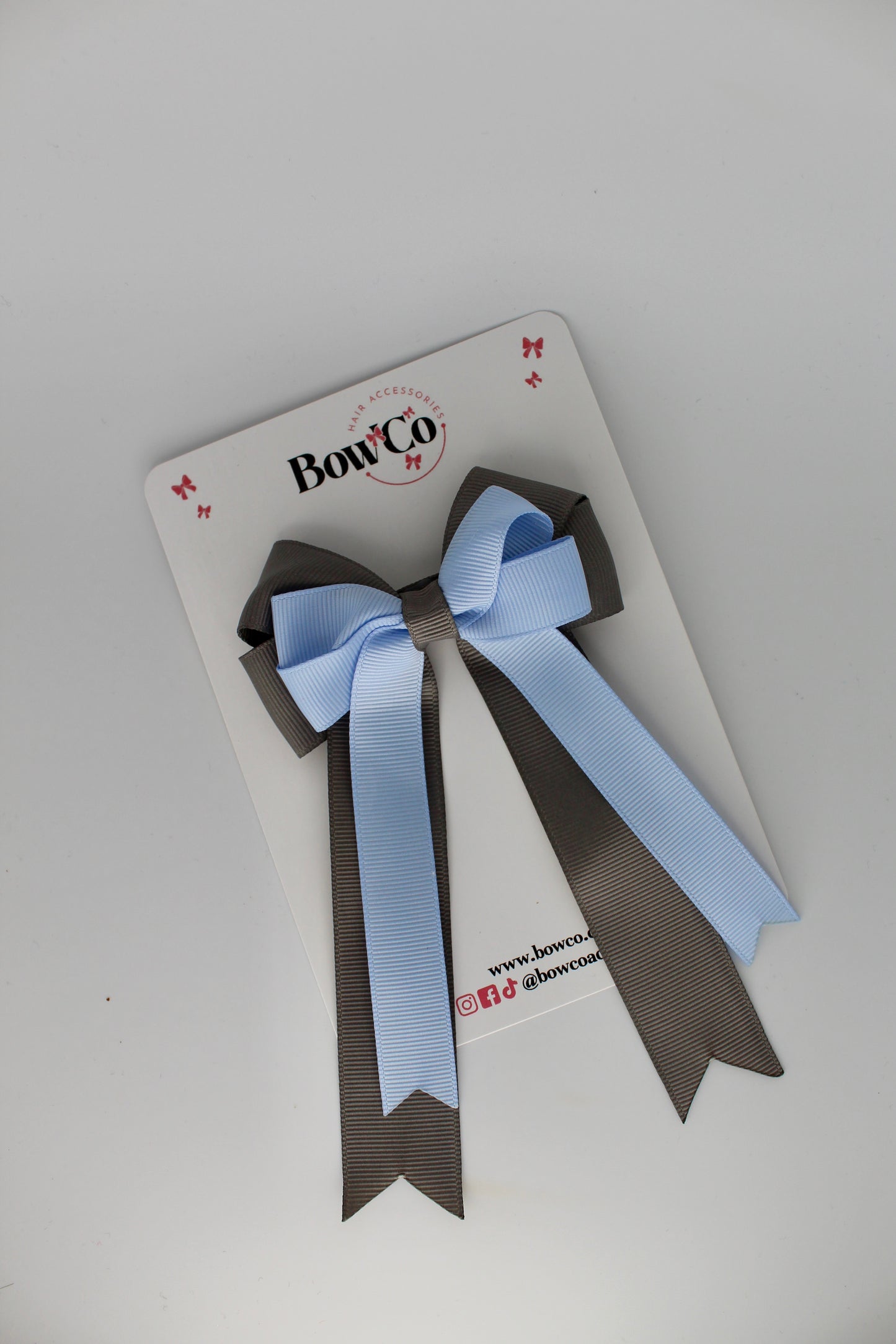 4.5 Inch Ponytail Double Bow - Bluebell and Metal Grey