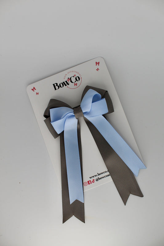 4.5 Inch Ponytail Double Bow - Bluebell and Metal Grey