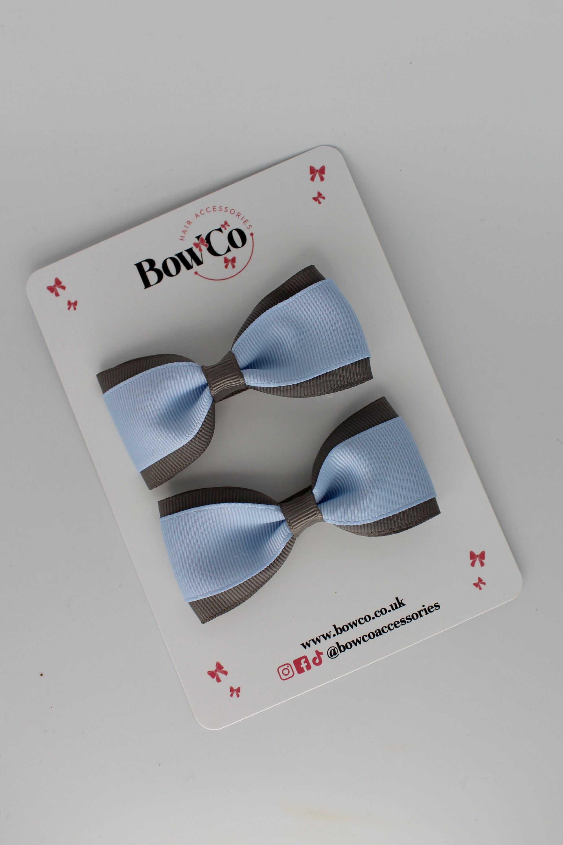 Tuxedo Bow Set - Clip - Bluebell and Metal Grey