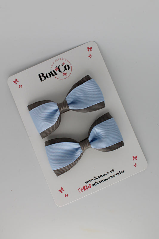 Tuxedo Bow Set - Clip - Bluebell and Metal Grey