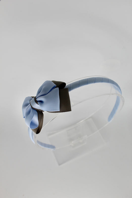 Bow Hair Band - Bluebell and Metal Grey