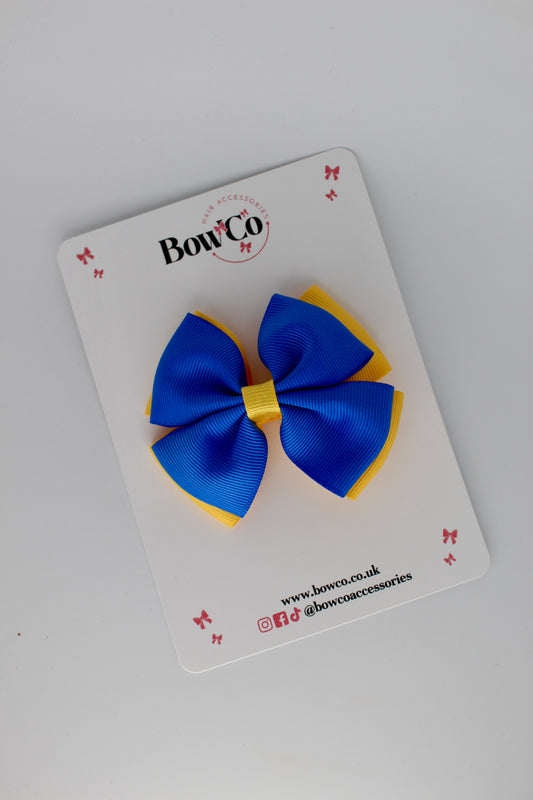 Double Layer Bow - Clip - Royal Blue and Yellow Gold