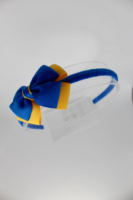 Bow Hair Band - Royal Blue and Yellow Gold