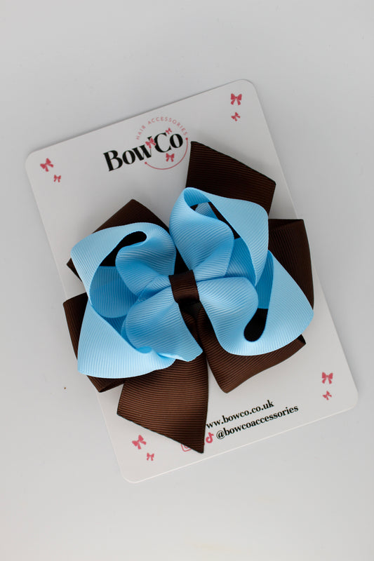4.5 Inch Double Bow - Clip - Blue Topaz and Brown
