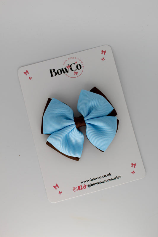 Double Layer Bow - Clip - Blue Topaz and Brown