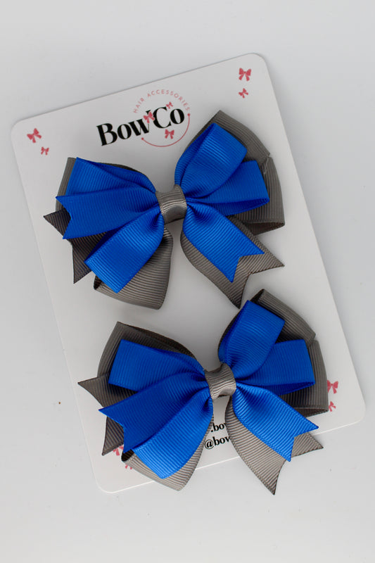 Royal Blue and Metal Grey - Double Tail Bow Set - Clip